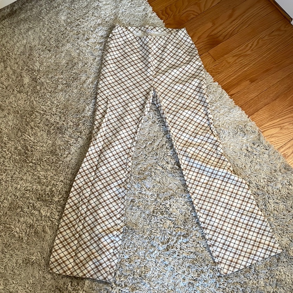 Neutral plaid flare pants